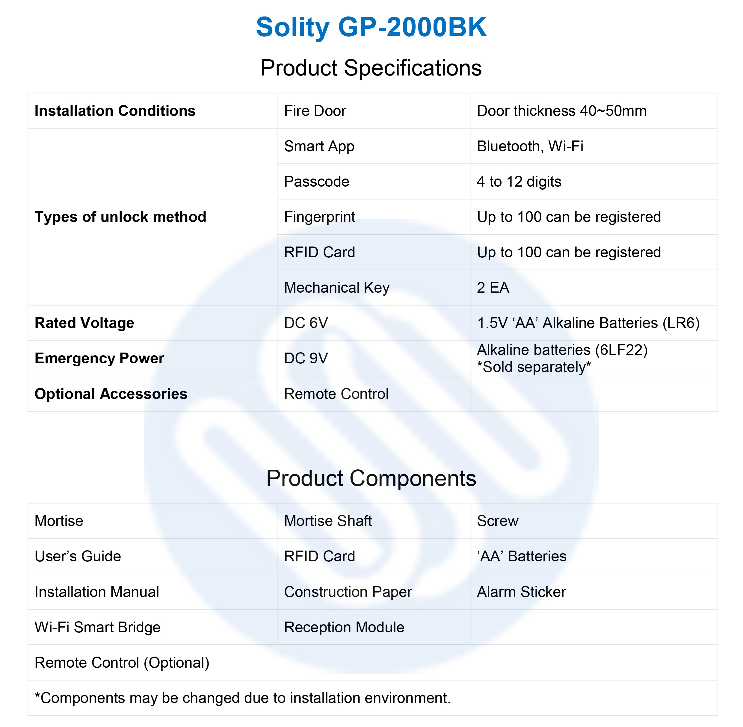 SOLITY GP-2000BK Product Specification